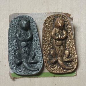 Two Otters Floating on Back Lapel Pins- One Gold Tone, One Silver Tone Pin Backs